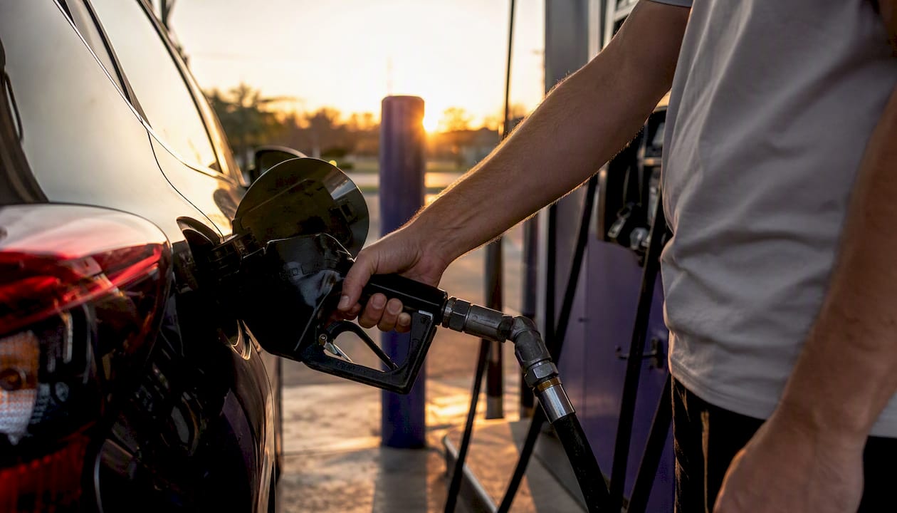Customer hands fueling vehicle at gas station