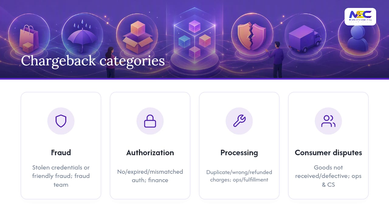 Diagram of chargeback code categories and examples