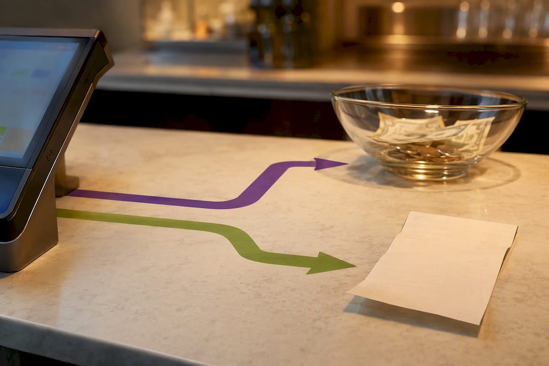 Illustration of separate tip and fee paths
