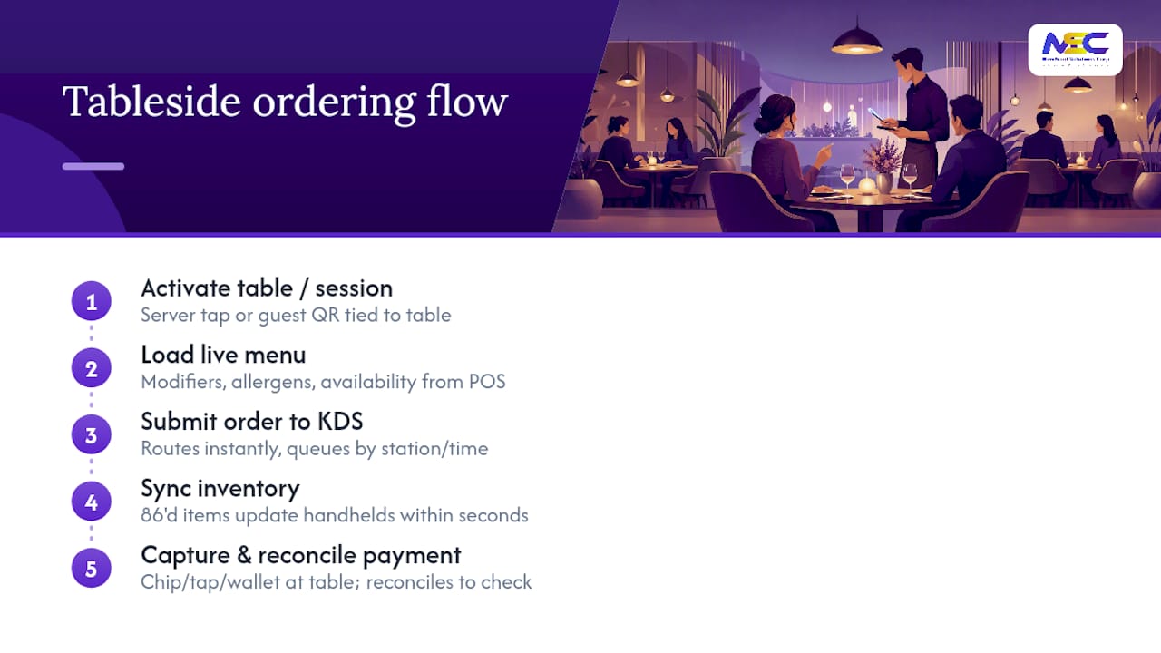 Five-stage tableside ordering workflow