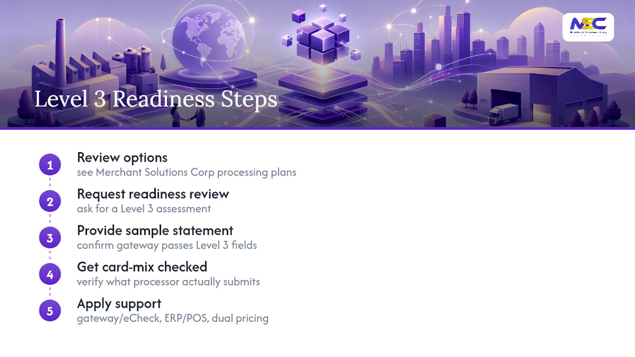 Get a Level 3 Readiness Review From Merchant Solutions Corp — overview diagram