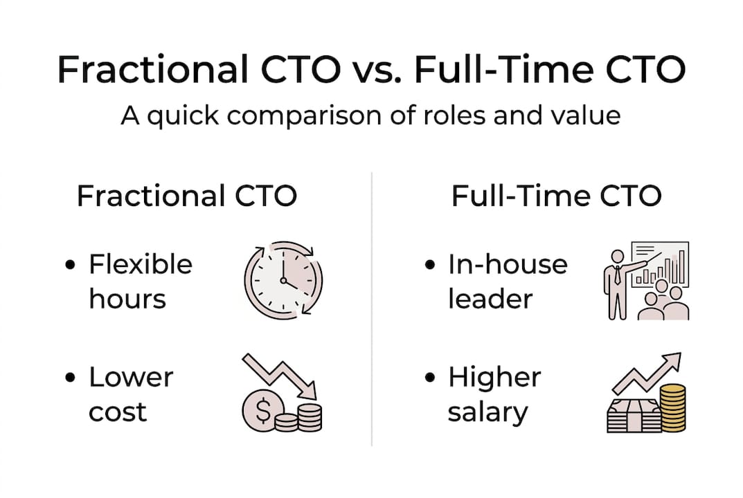 Infographic comparing fractional versus full-time CTO