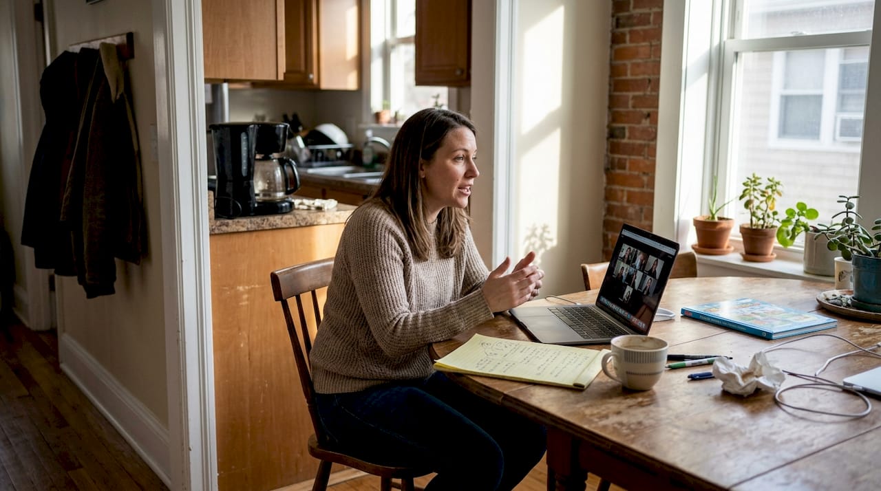 Nontechnical founder on video call at home