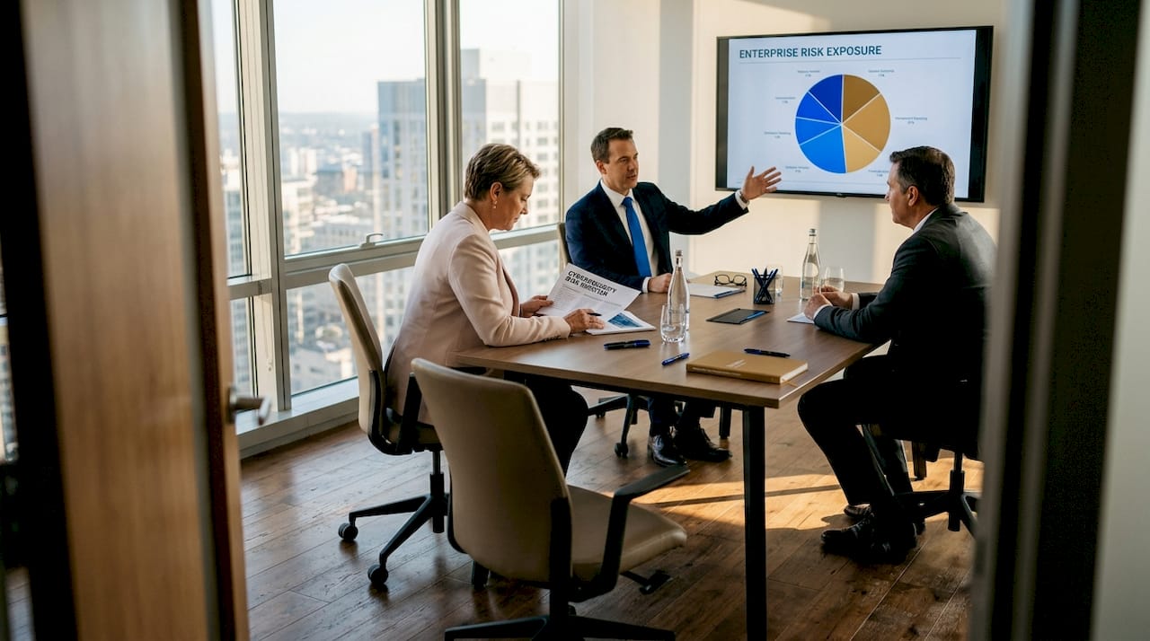 Executives discuss cyber risk in boardroom meeting