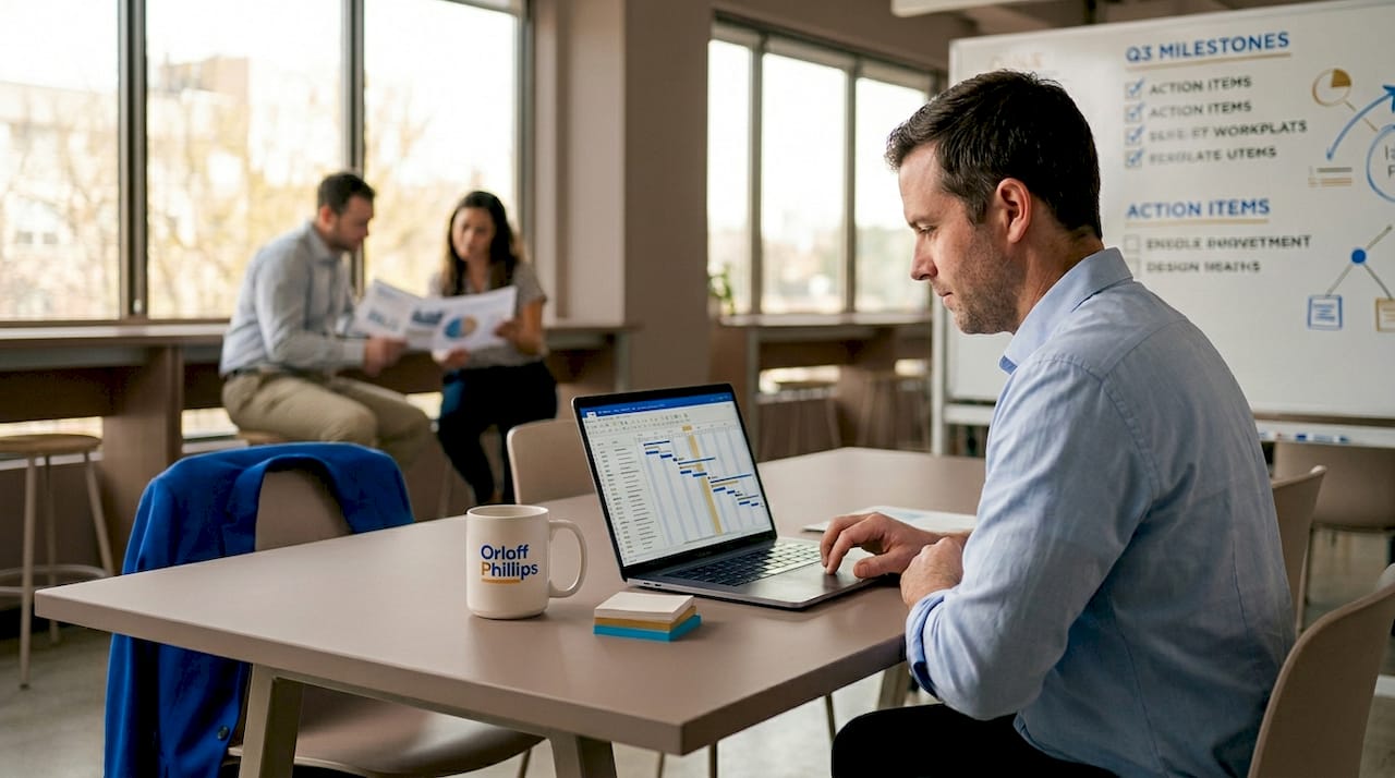 Project manager coordinating digital transformation tasks