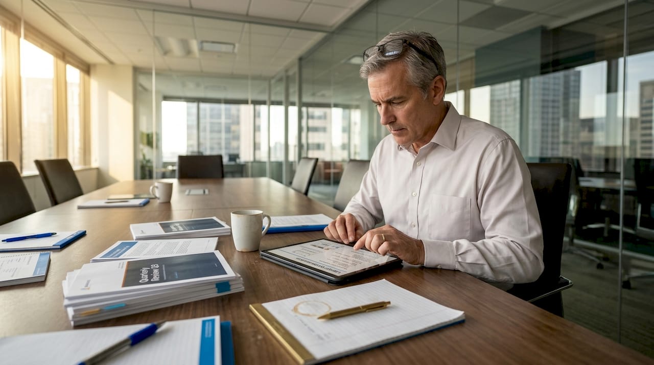 IT manager reviewing legacy system files