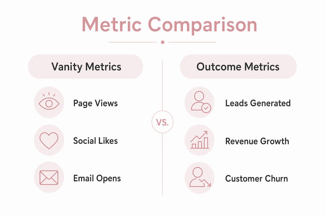 Infographic comparing vanity and outcome metrics