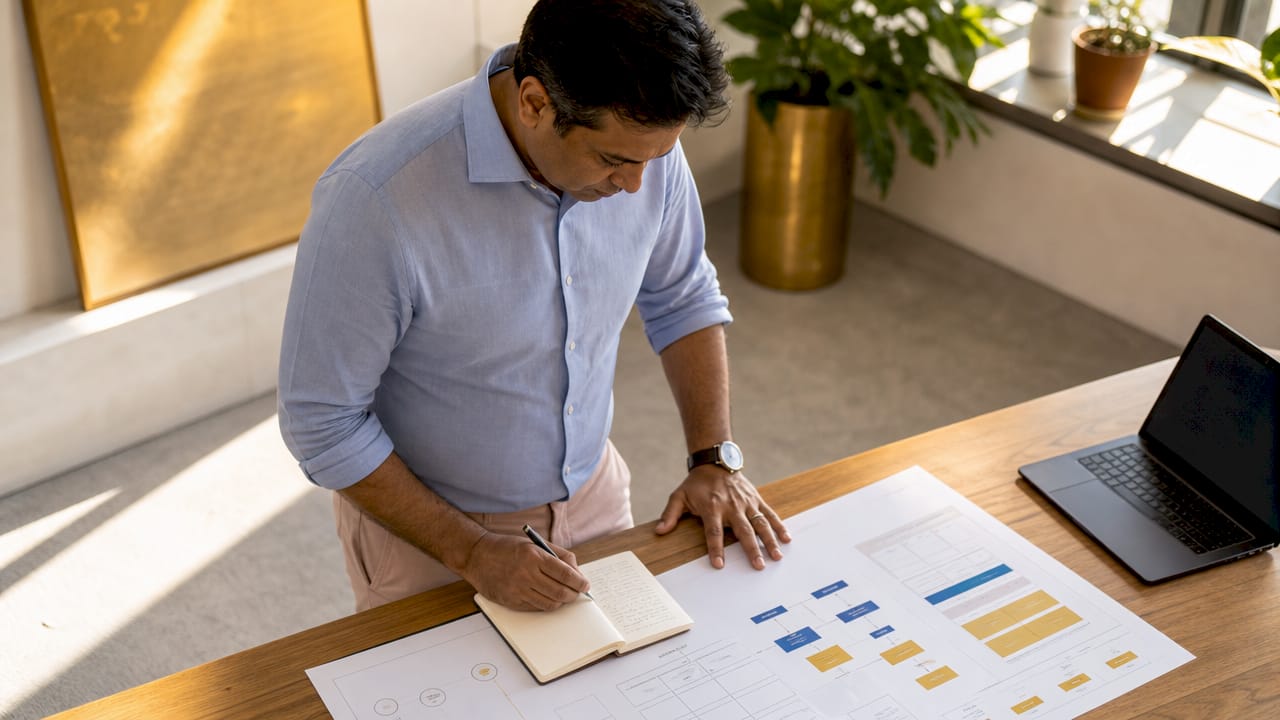 Executive making strategic notes at desk
