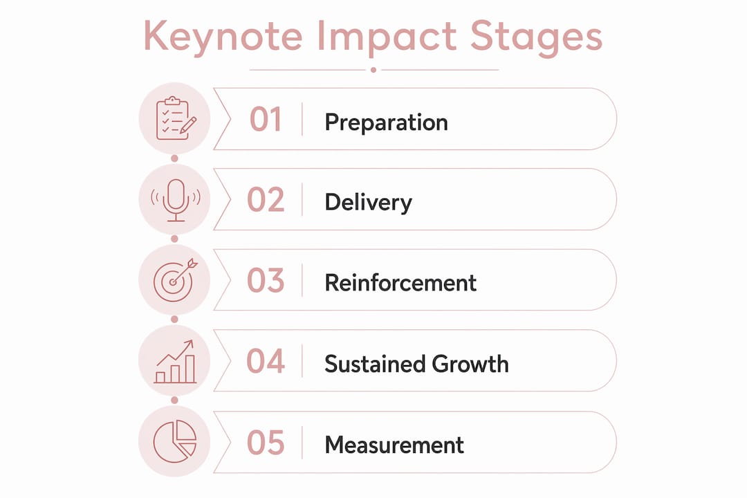 Infographic detailing stages of keynote speaking impact in leadership