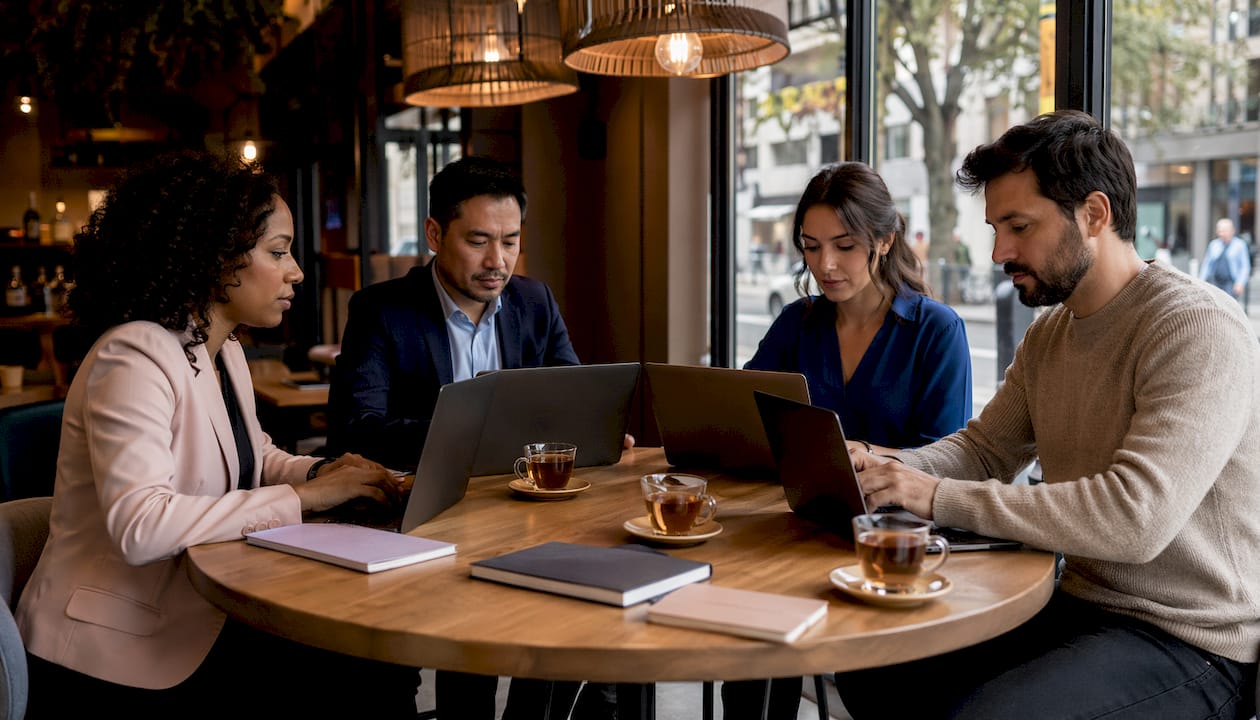 Virtual executives collaborating in video meeting