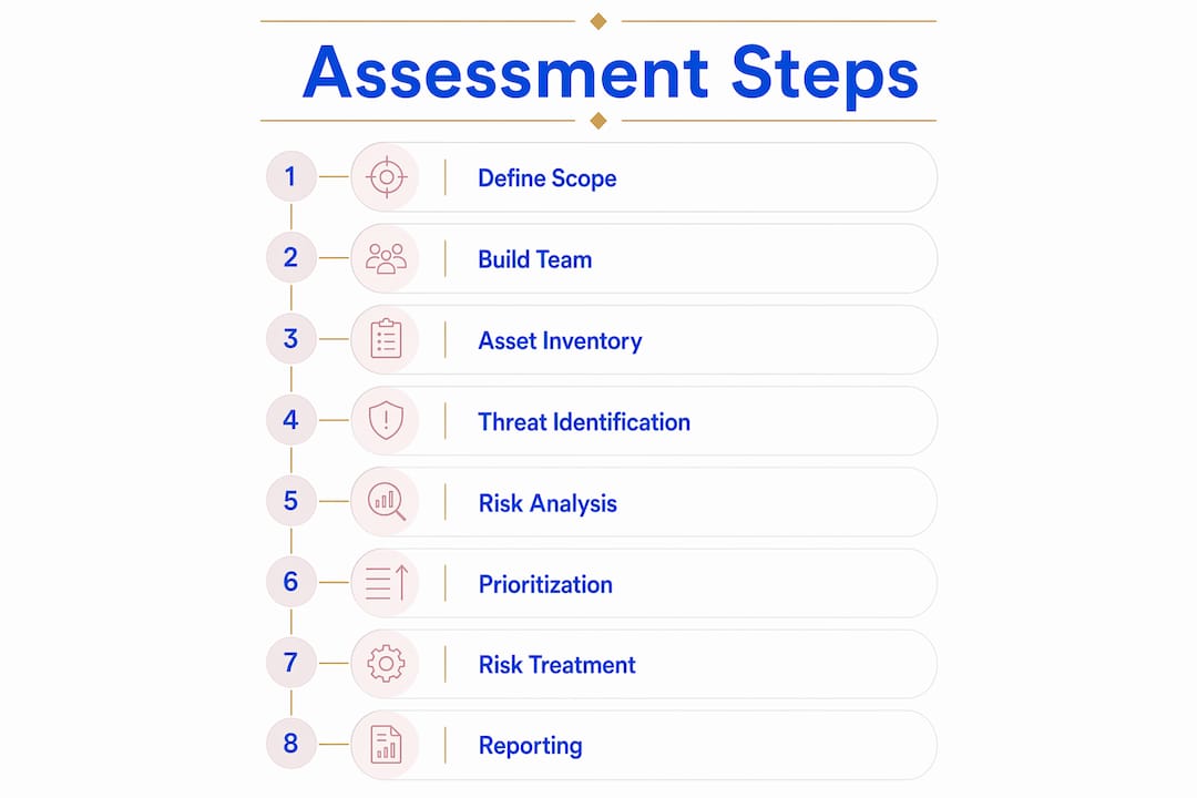 Infographic displaying cybersecurity risk assessment steps