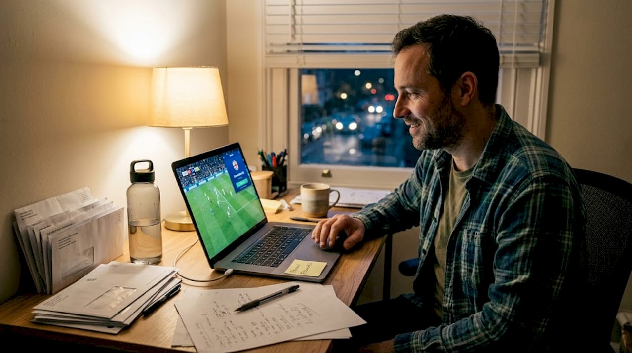 Man streaming securely via VPN at desk