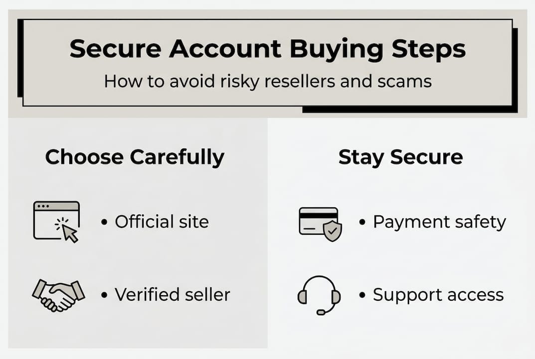 Infographic on secure digital account buying