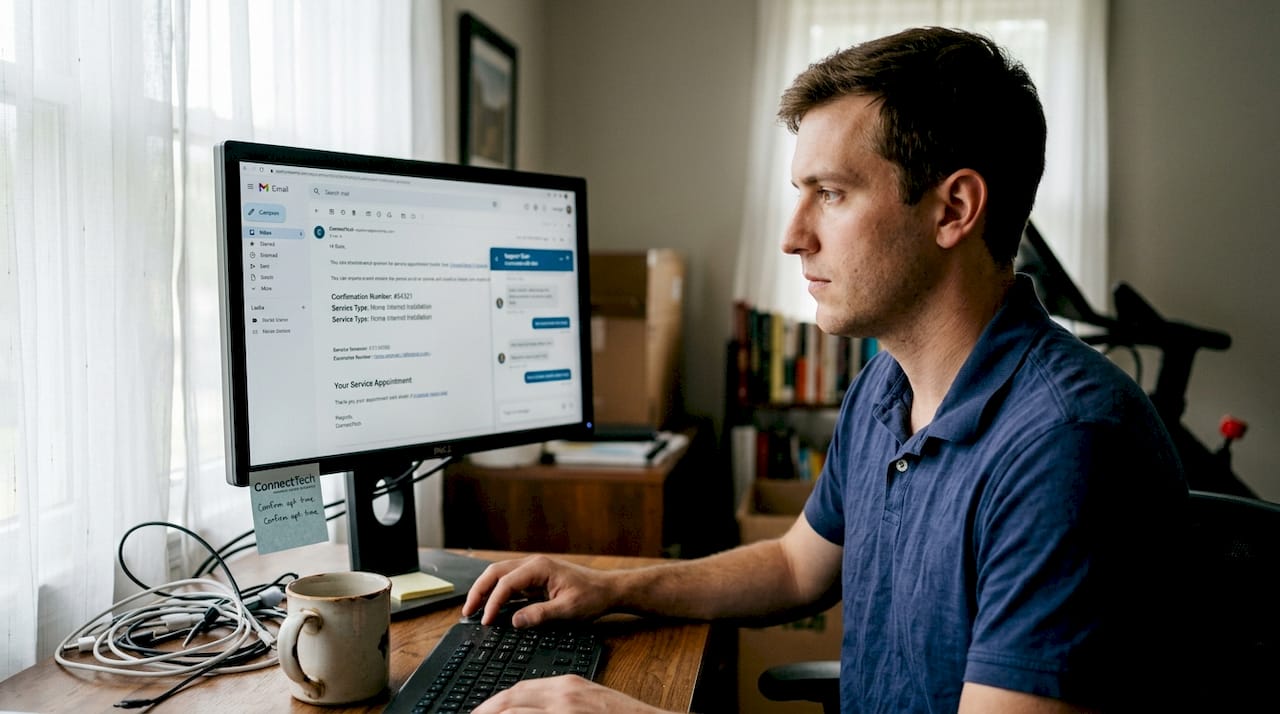 Man checks digital account support email