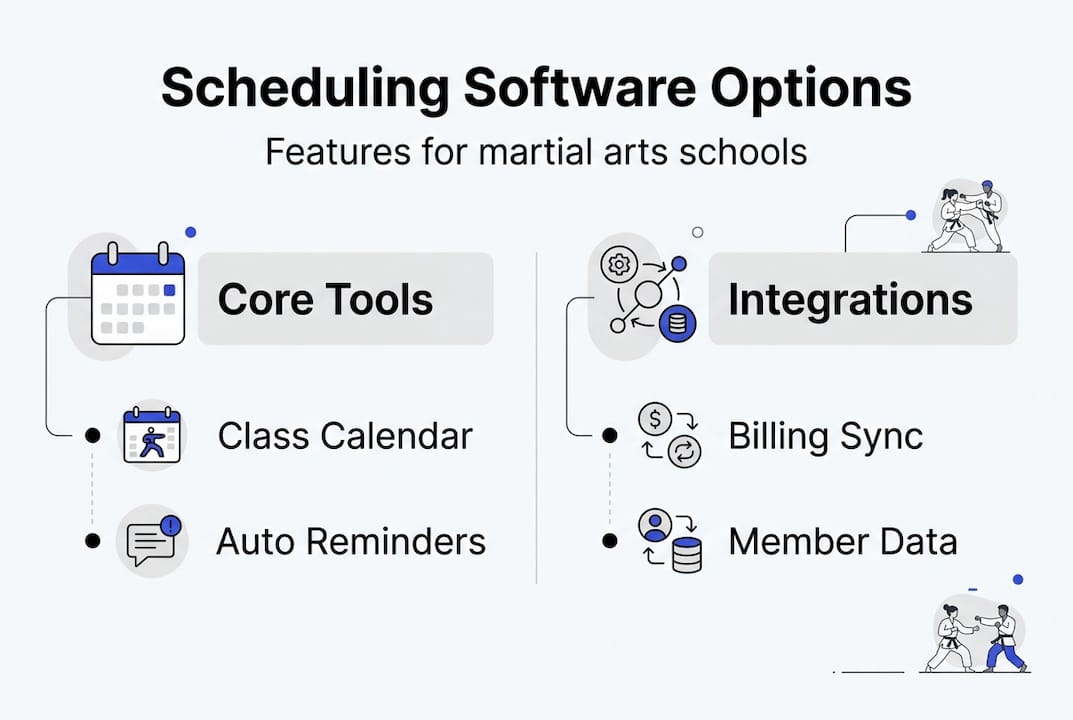 Infographic comparing software features for martial arts