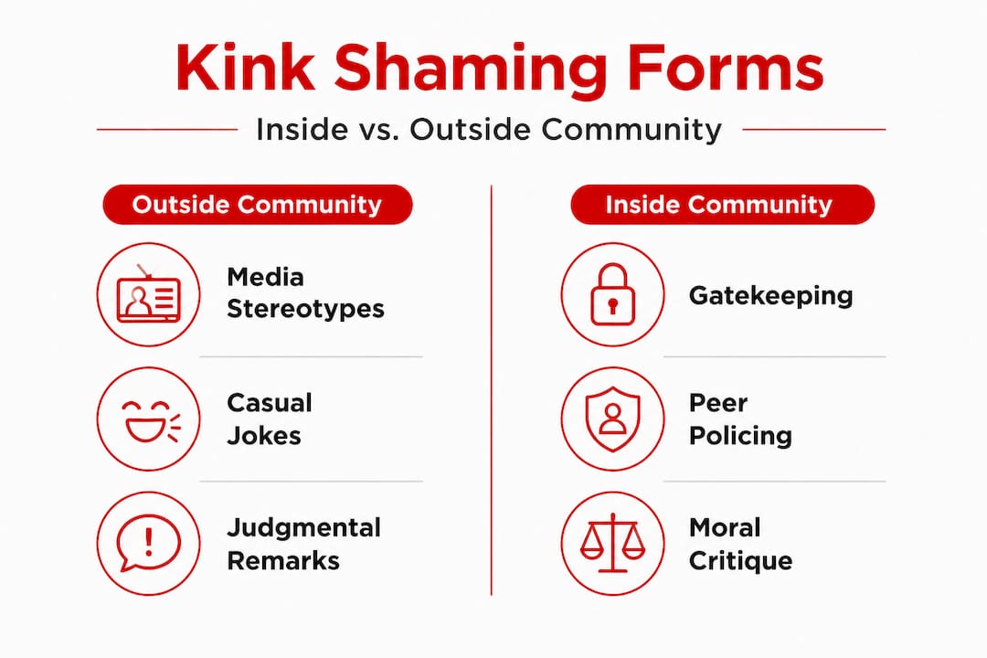 Infographic comparing kink shaming types inside and outside community
