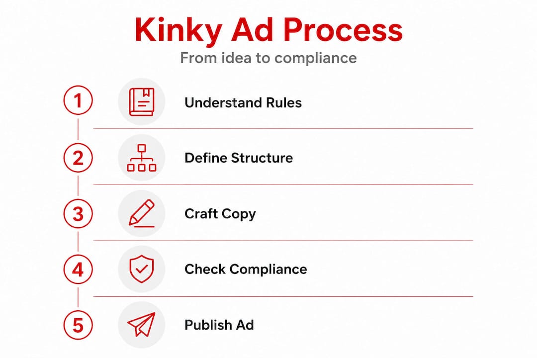 Infographic showing compliant ad writing process steps