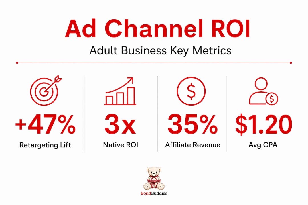 Infographic showing adult business ad channel ROI stats
