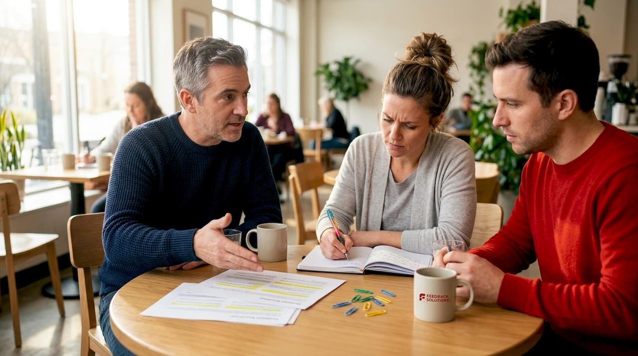 Focus group discussing printed content feedback