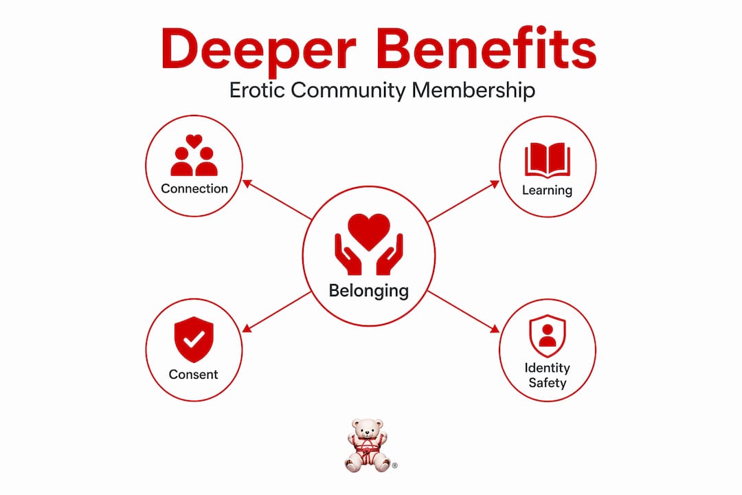 Hierarchy infographic showing key erotic community benefits