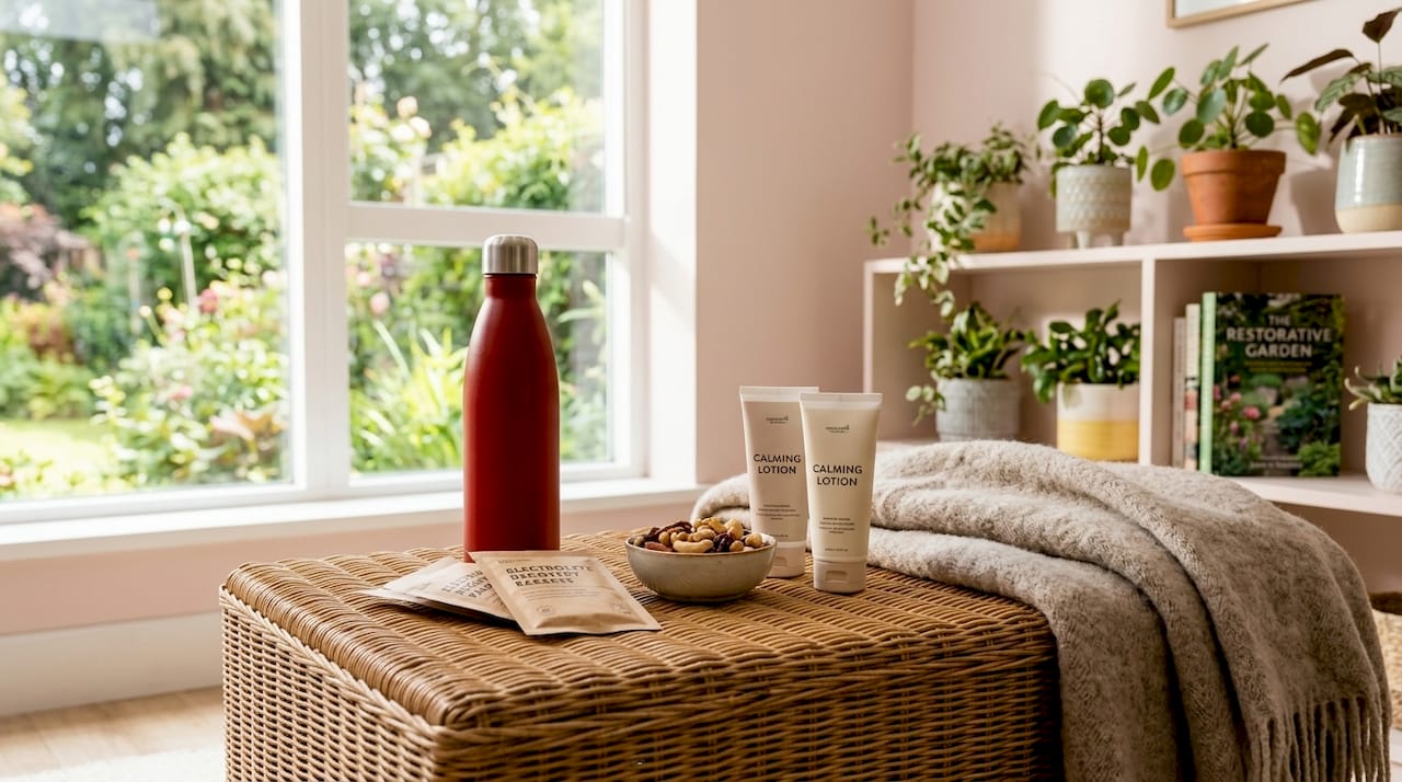 Prepared aftercare kit on bedside table