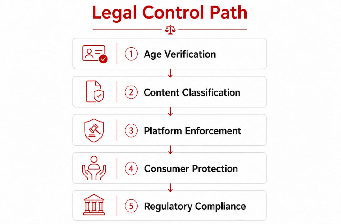 Infographic showing legal frameworks controlling adult content