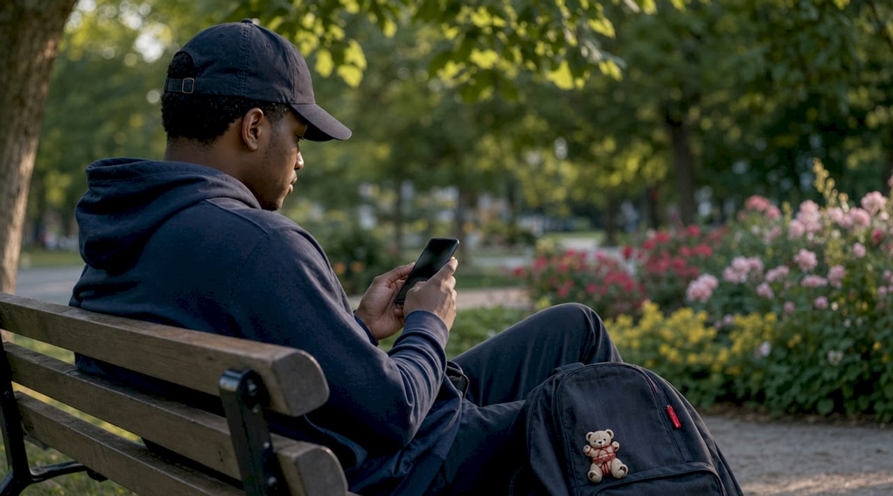 Man scrolling adult classifieds on smartphone