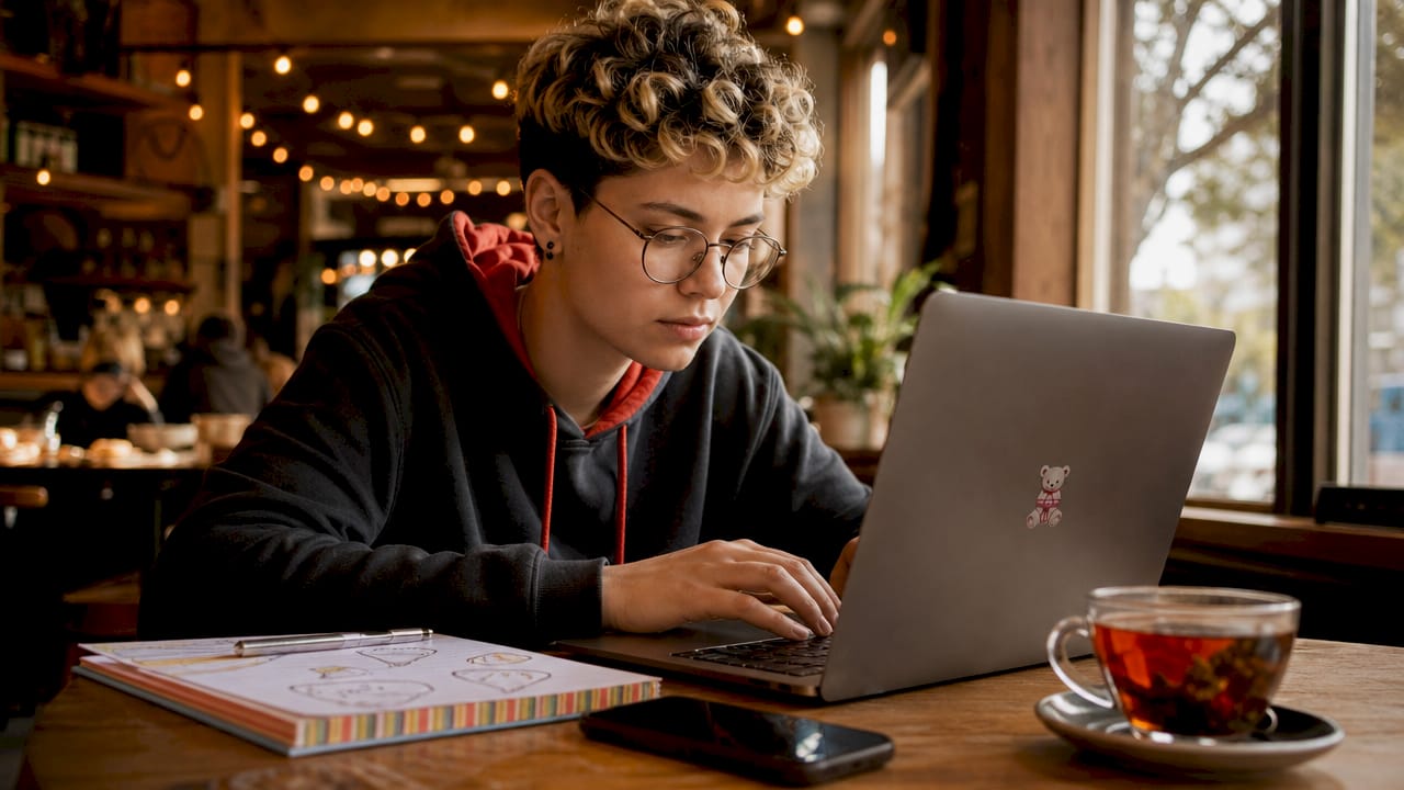Tech specialist working on laptop in office