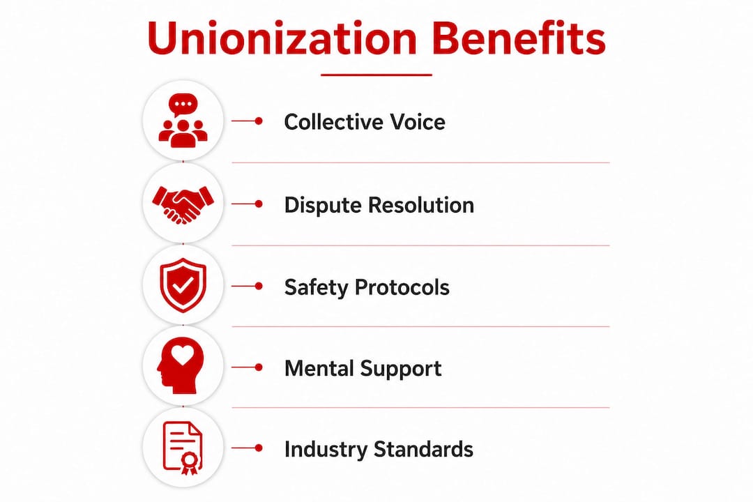 Infographic outlining benefits of unionization for adult performers