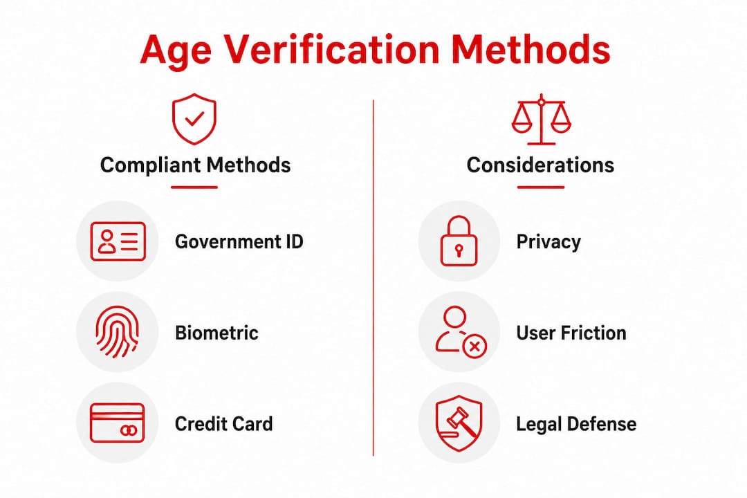 Infographic comparing age verification methods and considerations