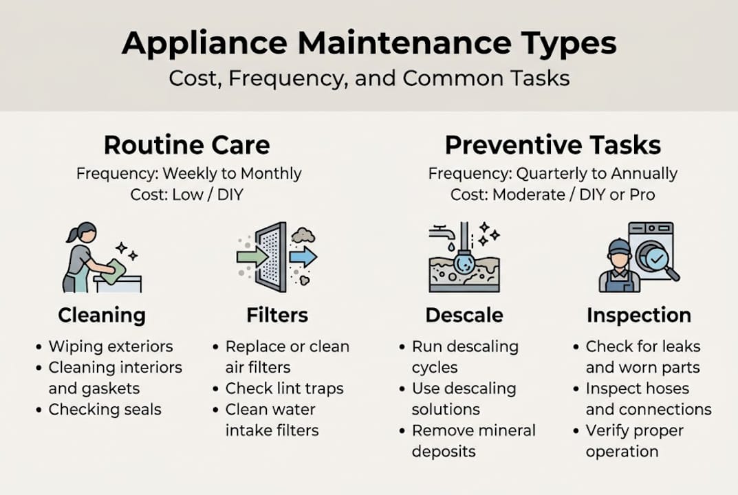 Infographic shows appliance maintenance types summary