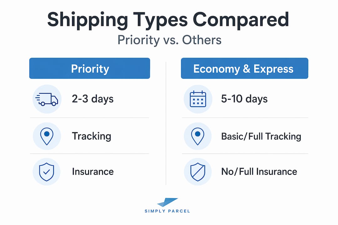 Infographic comparing shipping types features