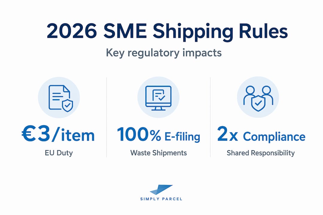 Infographic showing key 2026 SME shipping regulation stats