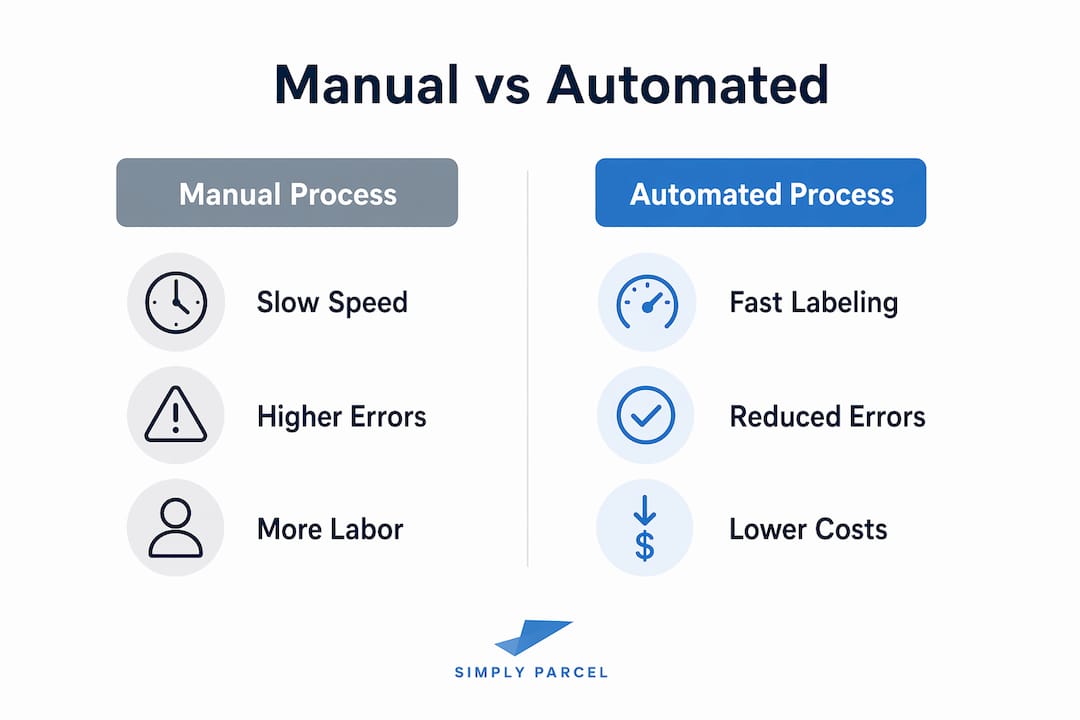 Infographic comparing manual and automated shipping label processes