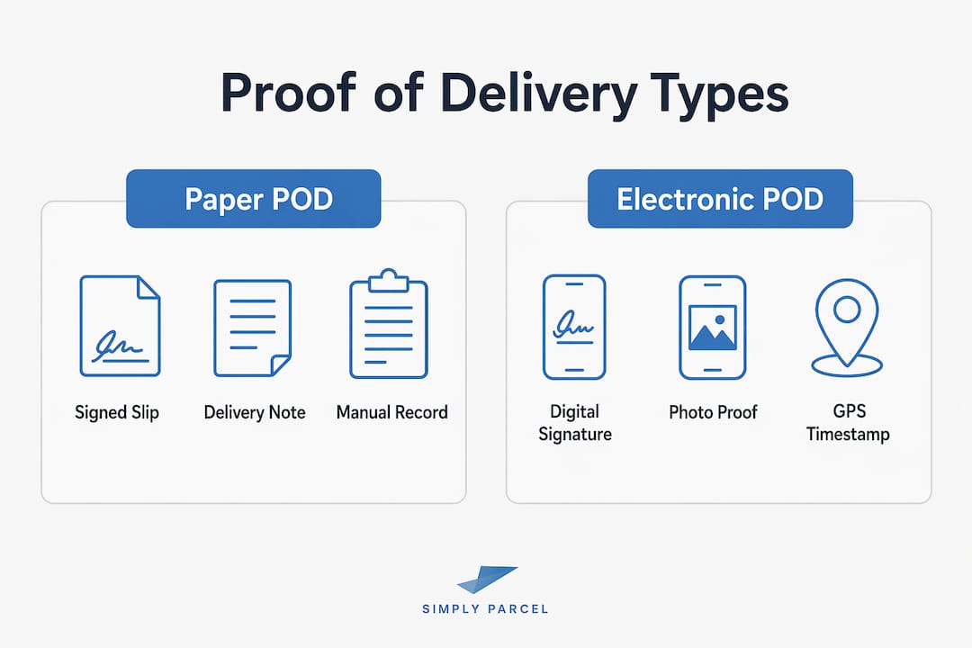 Infographic comparing paper and electronic proof of delivery types