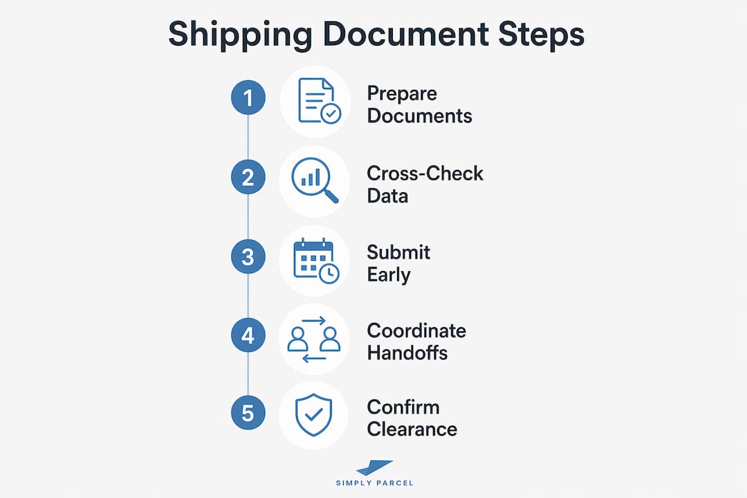 Infographic showing shipping document preparation steps in sequence