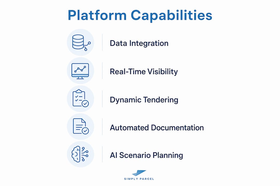 Infographic illustrating core digital logistics platform capabilities