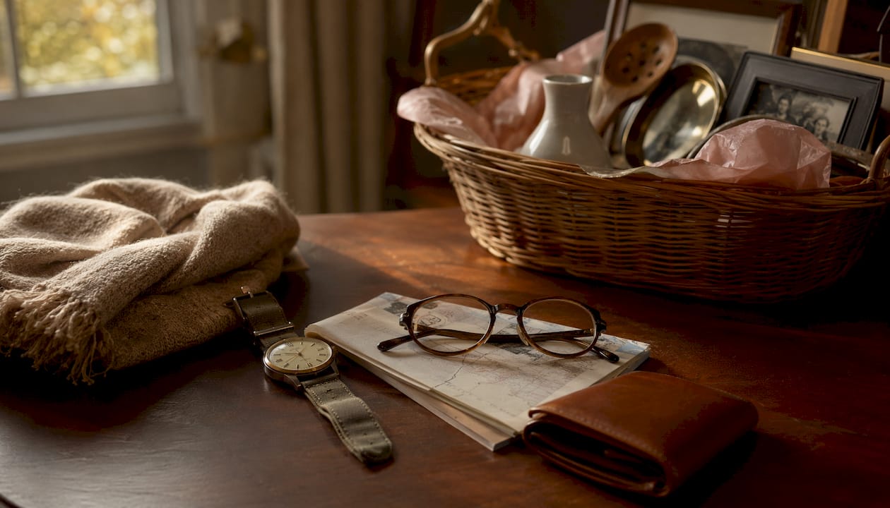 Flat lay of personal effects and household goods