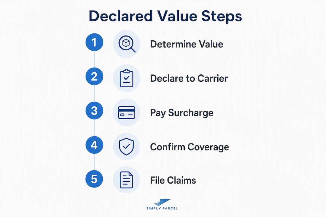 Infographic outlining declared value steps in shipping