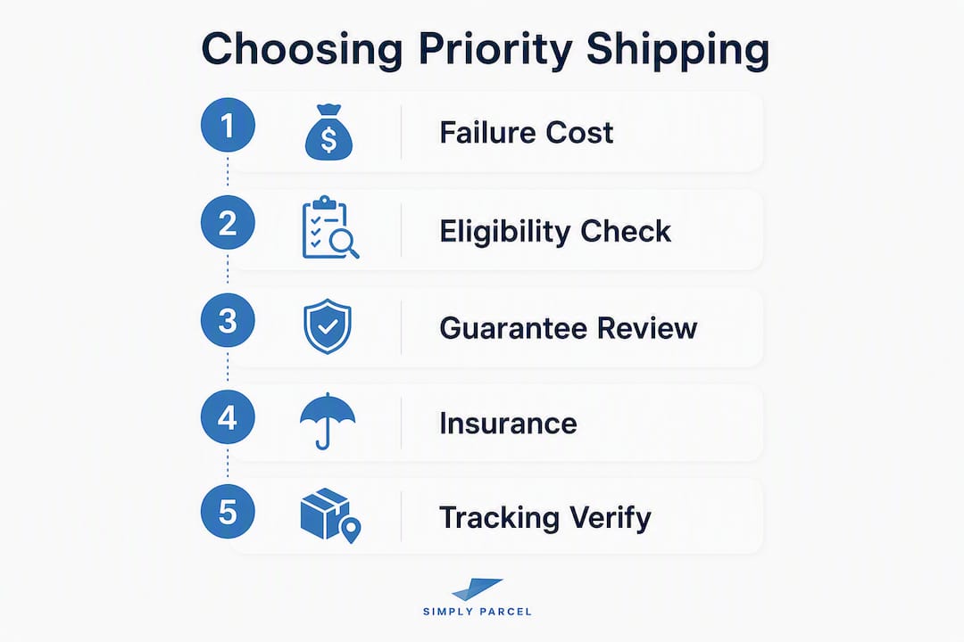 Infographic showing five steps to choose priority shipping