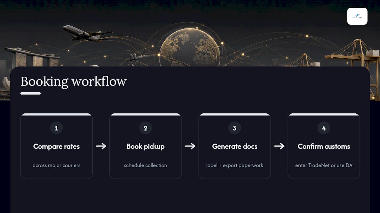 Book Your Export Shipment with Simply Parcel — overview diagram