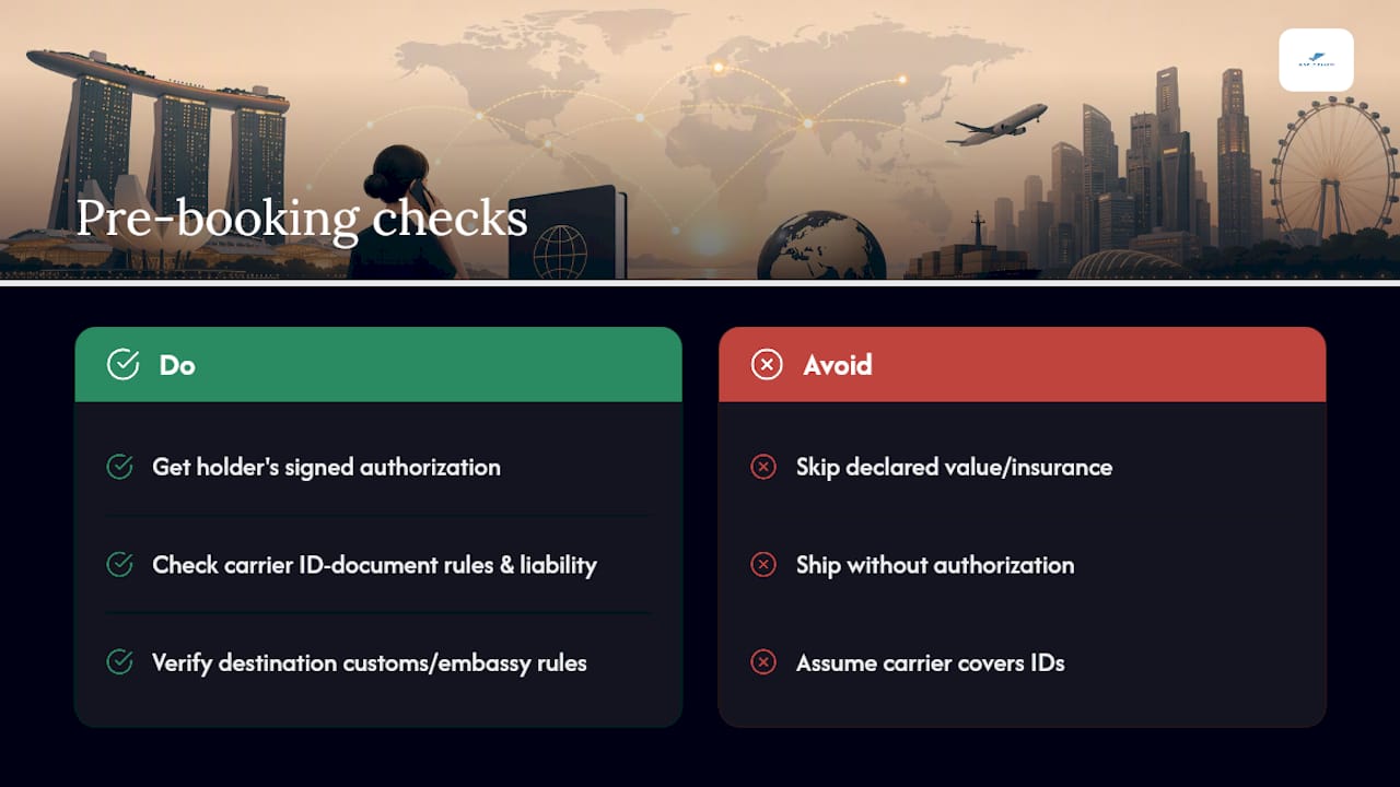 Pre-booking checks for shipping another person’s passport