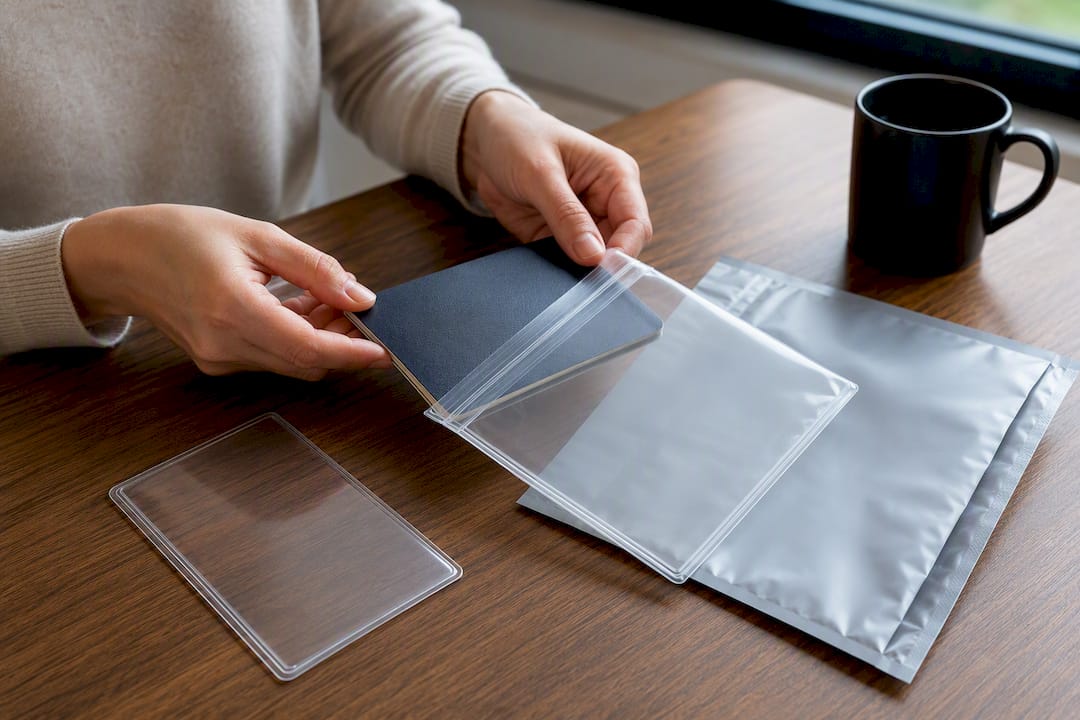 Passport placed inside protective sleeve