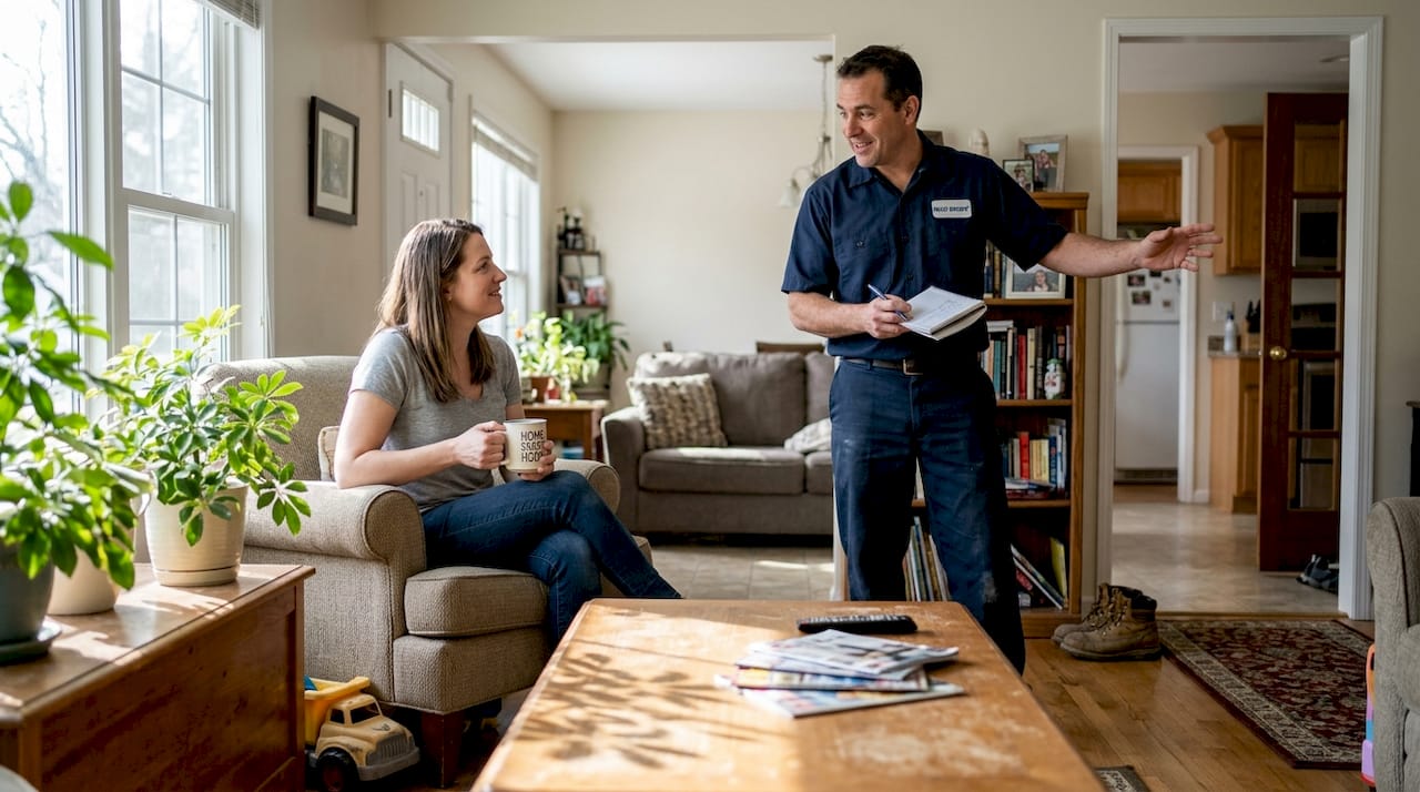 Cleaner and homeowner discuss deep clean details