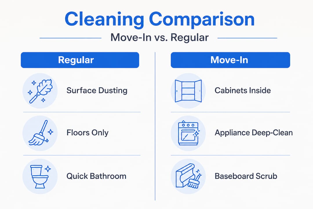 Infographic comparing move-in and regular cleaning tasks