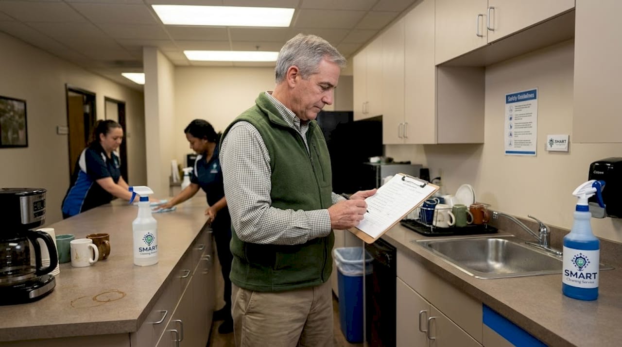 Manager reviews cleaning checklist process