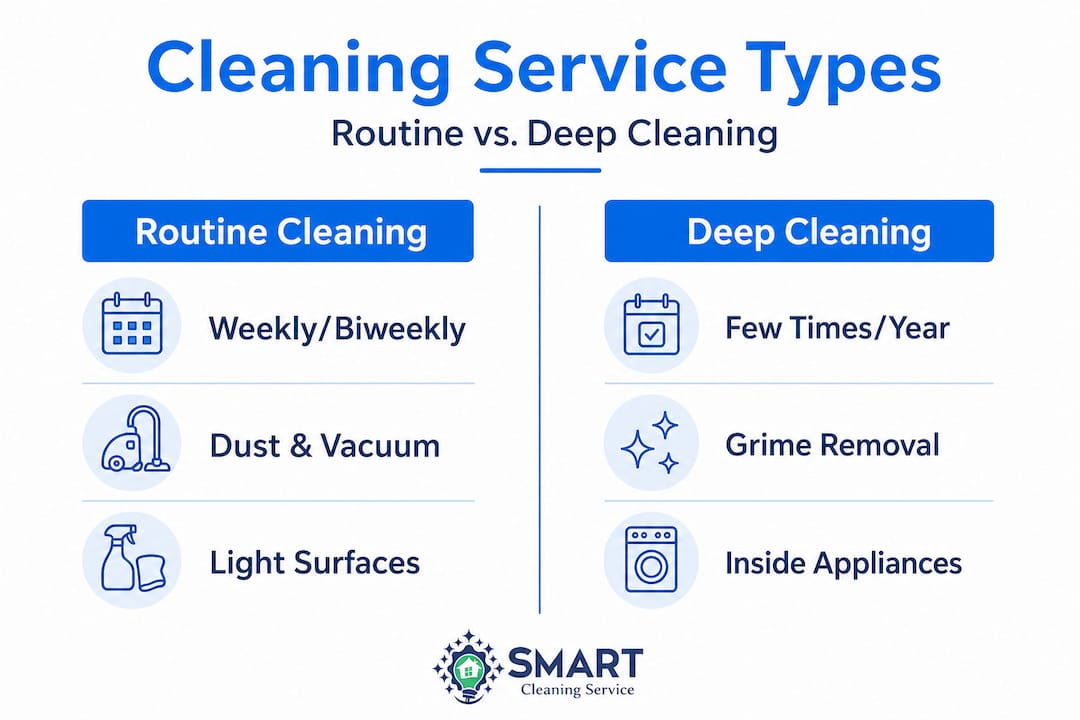 Infographic comparing routine and deep cleaning types