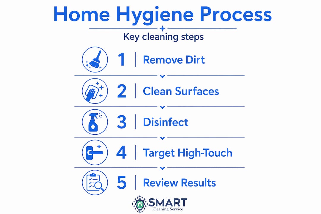 Infographic showing home hygiene process steps