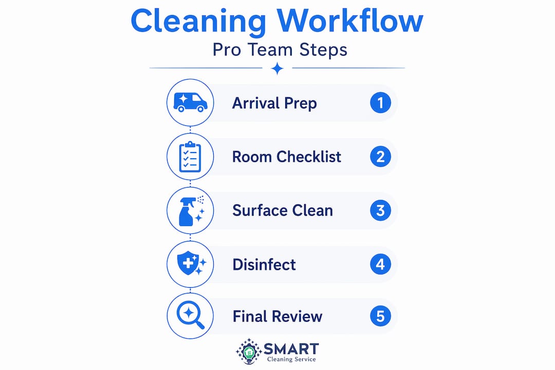Infographic five-step professional cleaning workflow