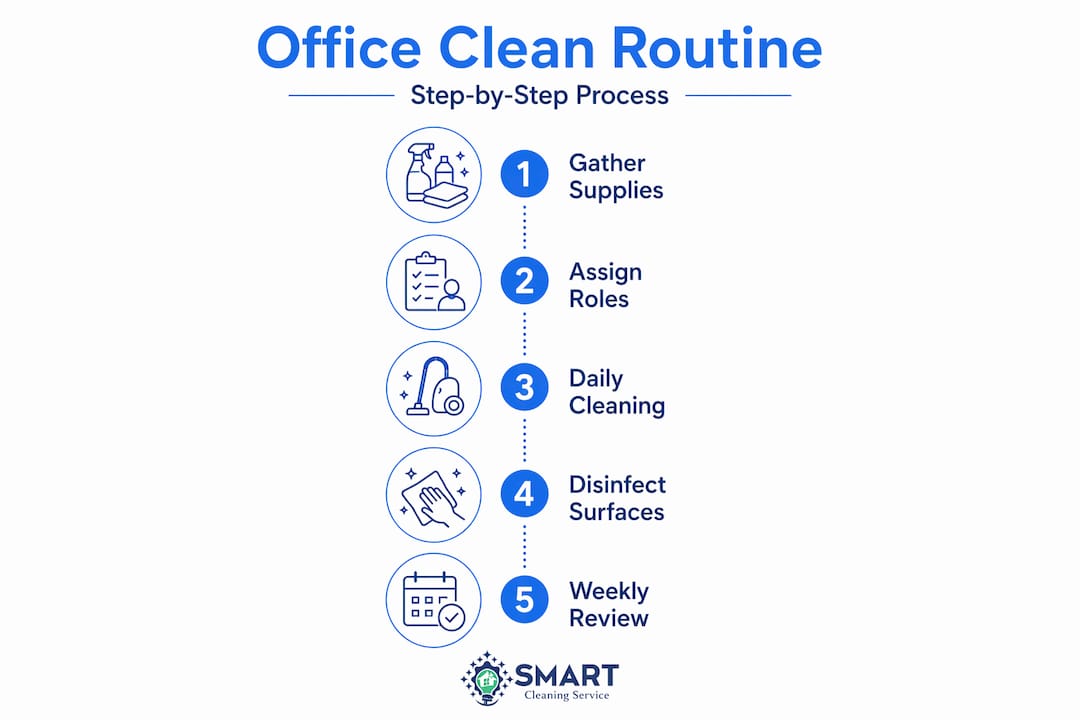 Infographic showing office cleaning routine steps